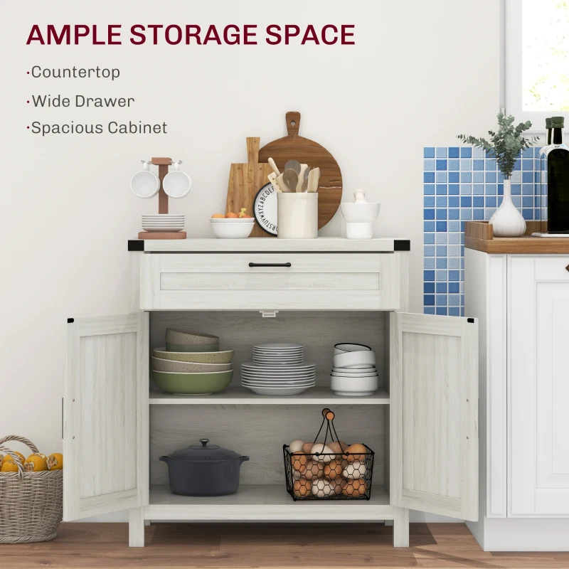 HOMCOM Modern Farmhouse Sideboard with Storage, Buffet Cabinet with 2 Barn Doors and Drawer for Dining Room, White Oak