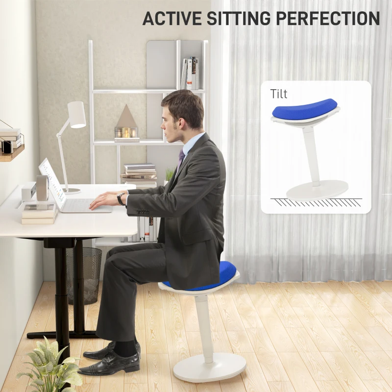 HOMCOM Standing Desk Stool, Ergonomic Wobble Chair, Adjustable Leaning Stool for Office Desks, with Rocking Motion, Blue