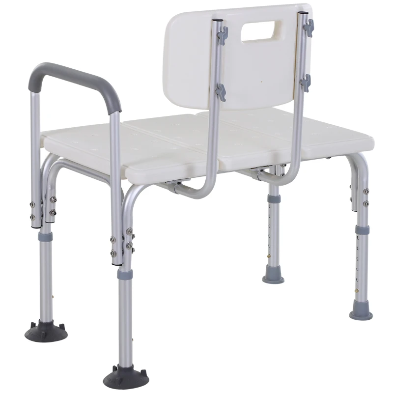 HOMCOM 6-Level Adjustable Bath and Shower Transfer Bench Aluminum Chair with Non-Slip Feet, Armrest & Backrest White