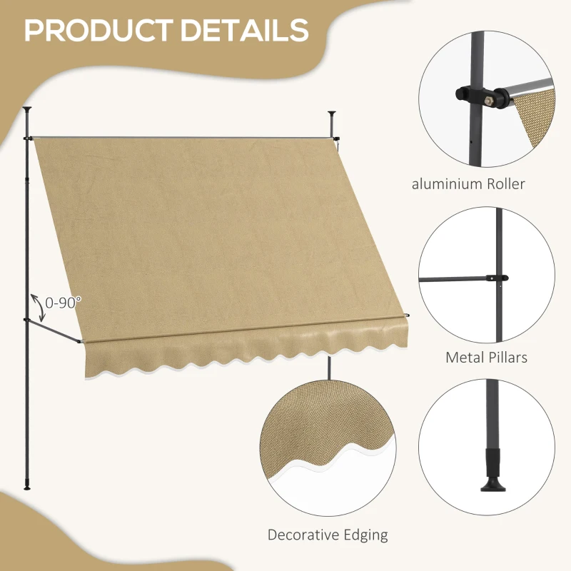 Outsunny 10' x 4' Manual Retractable Awning, Non-Screw Patio Awning, UV Resistant, for Window or Door, Beige