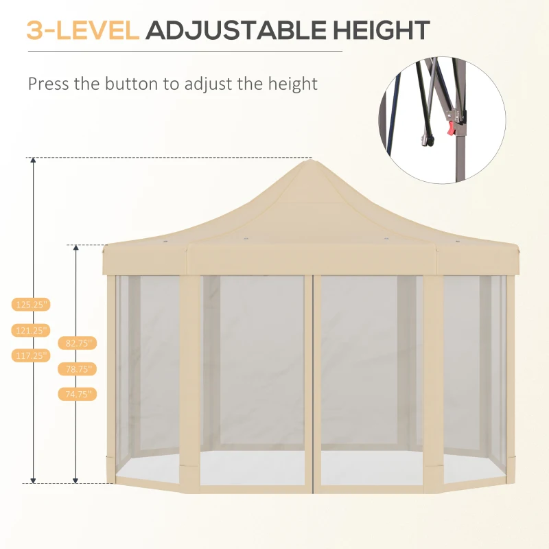 Outsunny 13' x 10' Pop Up Gazebo, Octagon Canopy Tent with Zippered Mesh Sidewalls, Weight Bags, Height Adjustable and Carrying Bag, Event Tent for Patio Garden Backyard, Beige