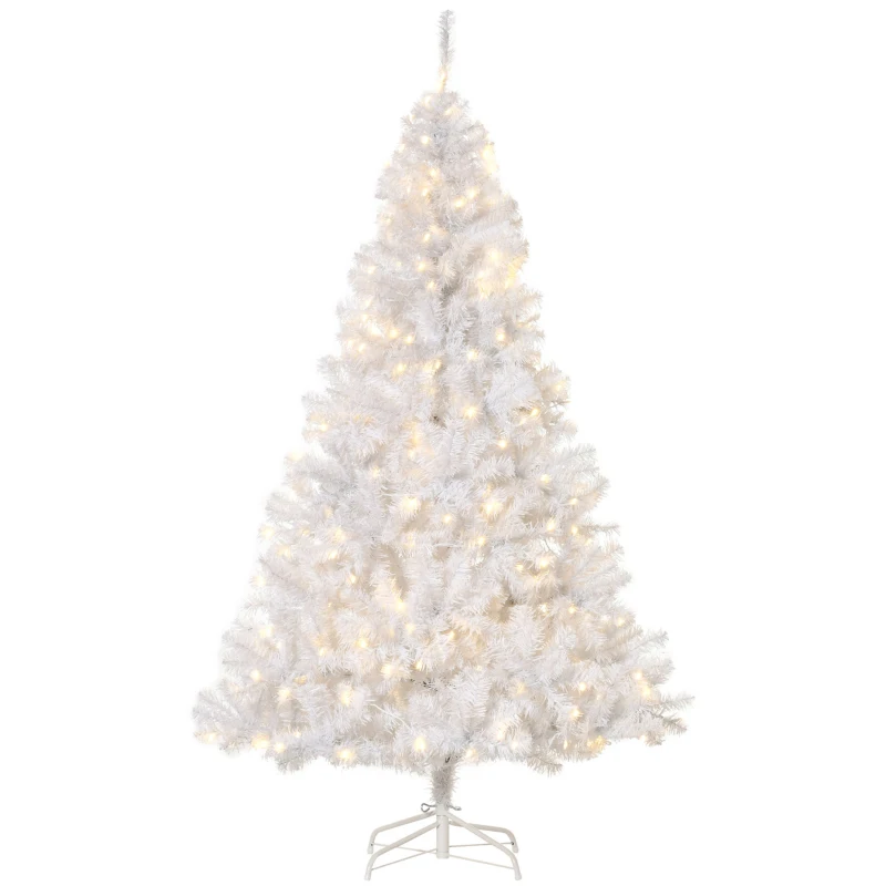 HOMCOM 6 FT Tall PreLit Artificial Christmas Tree with Realistic Branches, 250 Warm White LED Lights and 1000 Tips, White