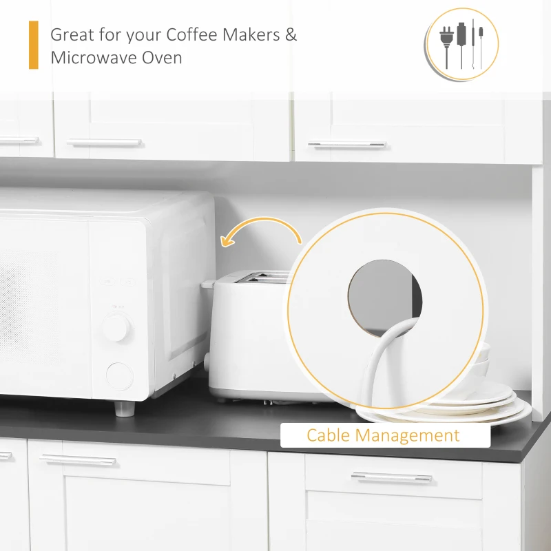 HOMCOM 71" Kitchen Pantry Cabinet, Storage Buffet with Hutch, Adjustable Shelves for Living Room, High Gloss White