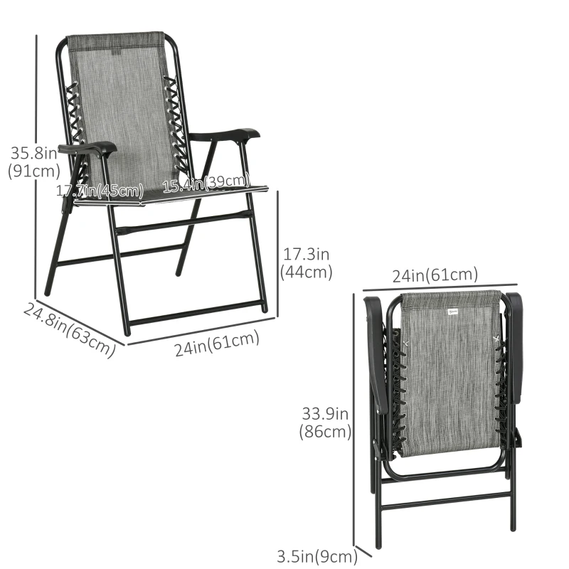 Outsunny 2 Pieces Outdoor Folding Patio Chair Set, Portable Camping Chairs with Armrests for Garden, Patio, Pool, Beach, Grey