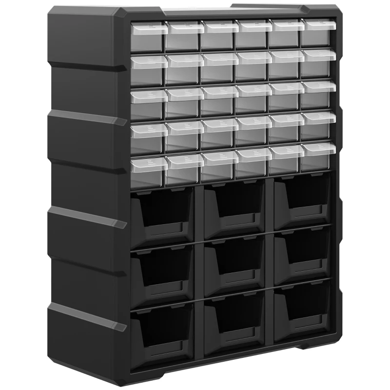 DURHAND Plastic 39 Drawer Parts Organiser Wall Mount Storage Cabinet for Small Nuts Bolts Tool Black