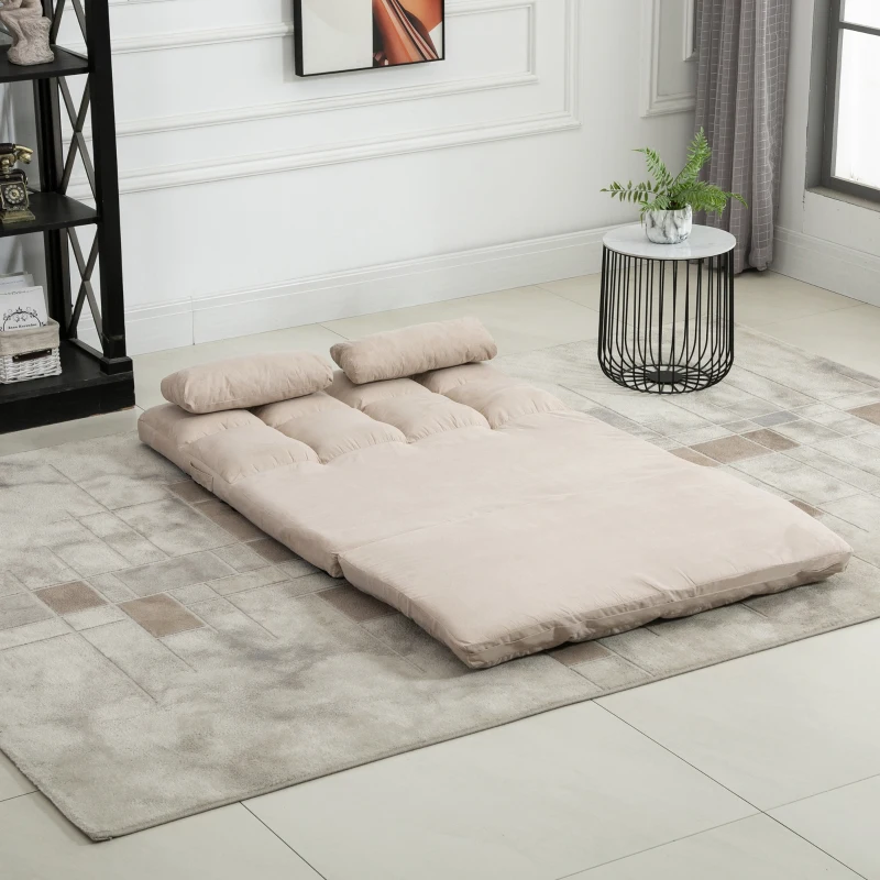 HOMCOM Convertible Floor Sofa Chair, Folding Couch Bed, Guest Chaise Lounge with 2 Pillows, Adjustable Backrest and Headrest, 40.25" L, Beige