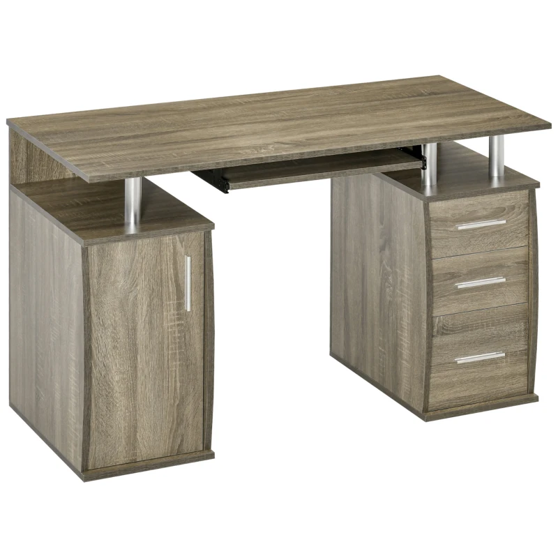 HOMCOM 47" Computer Desk with Keyboard Tray and Storage Drawers, Home Office Workstation Table with Storage Shelves, Grey Wood Grain