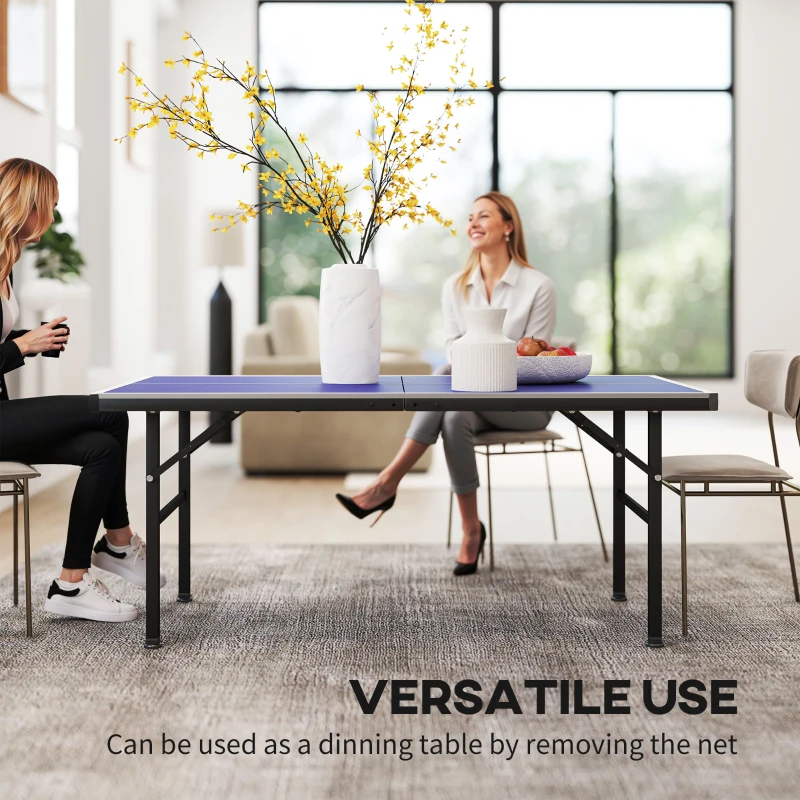 Soozier 5' x 2.5' Mini Ping Pong Table with Professional UV Treated Tabletop, Foldable Table Tennis Table with Adjustable Feet and Net for Outdoor and Indoor, Blue