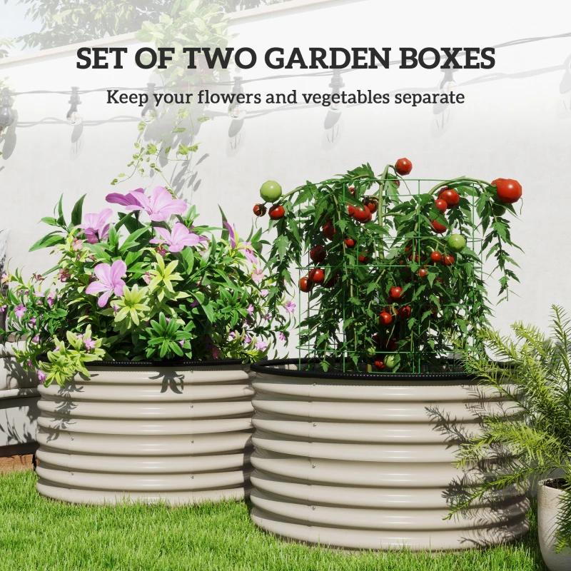 Outsunny Set of 2 Raised Garden Bed, Metal Planter Box with Safety Edging, Easy-to-assemble Stock Tank, Cream White