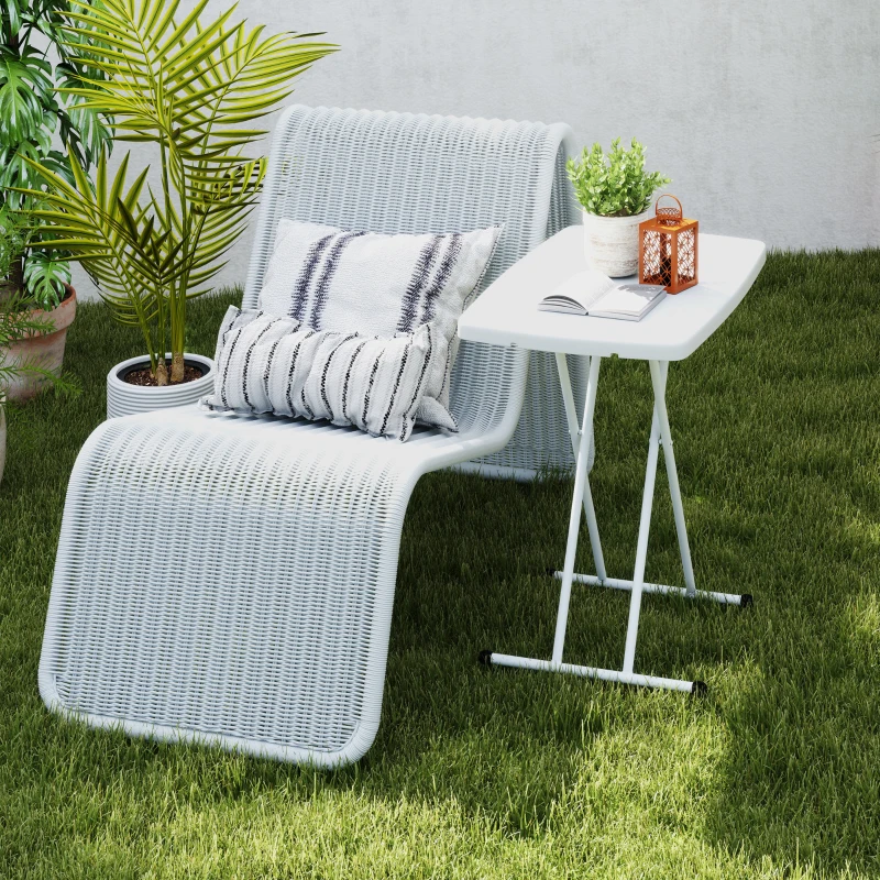 Outsunny Portable Patio Side Table, Height Adjustable Outdoor Side Table, Folding Balcony Table with HDPE Top and Metal Frame for Balcony Poolside Deck, White