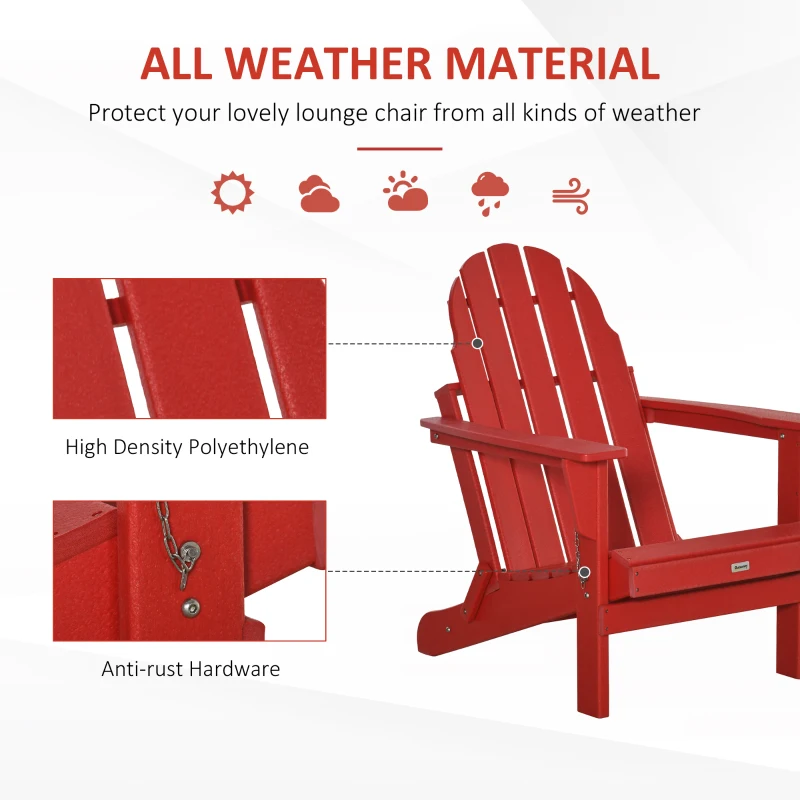 Outsunny Folding Adirondack Chair, HDPE Fire Pit Chair, Weather Resistant Outdoor Chair for Patio, Garden, Backyard, Lawn, Red