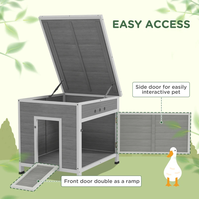 PawHut Wooden Duck Coop with Openable Roof, Removable Floor, Double Doors, Ramp, for 2-4 Ducks, Chickens, 25" x 32" x 30"