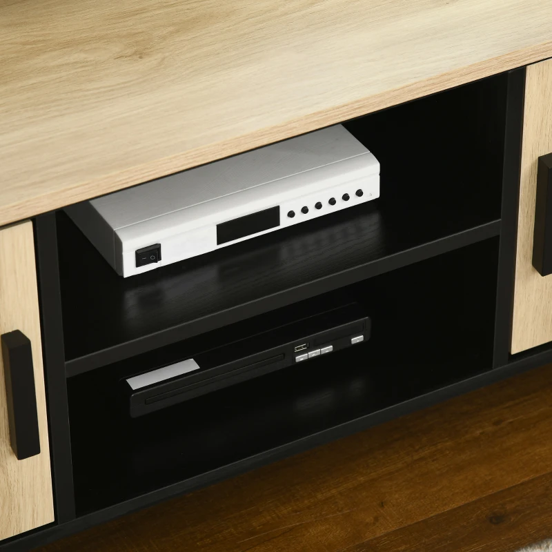 HOMCOM TV Stand for 60 inches, TV Cabinet with 2 Shelves, 2 Cable Managements and 2 Rattan Door Cabinets, Natural