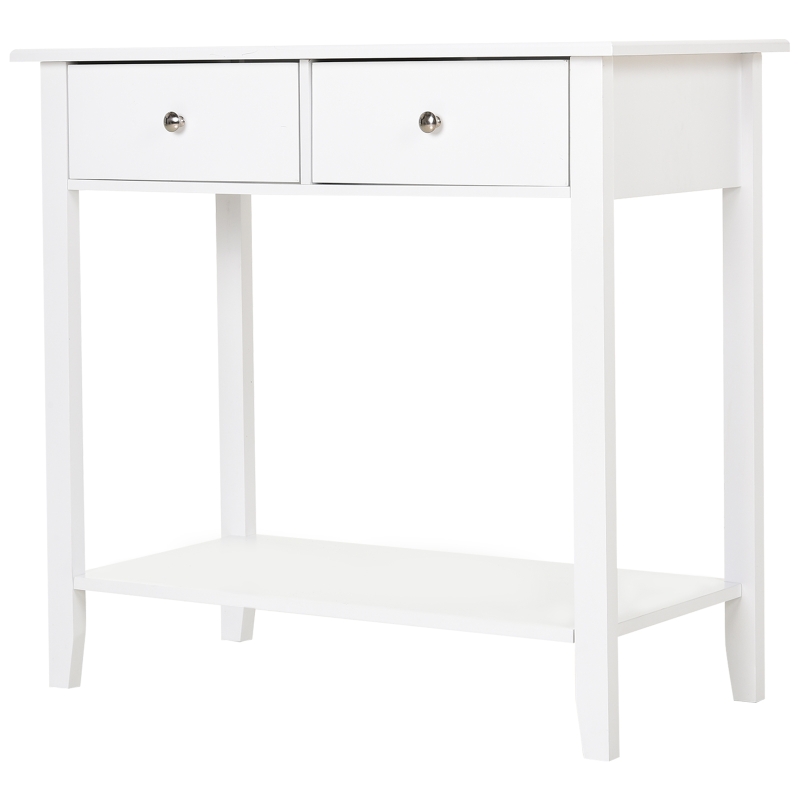 HOMCOM Console Table, Modern Entryway Table with Storage Drawers, Bottom Shelf and Wooden Legs, 31.5" Sofa Side Desk for Living Room, White