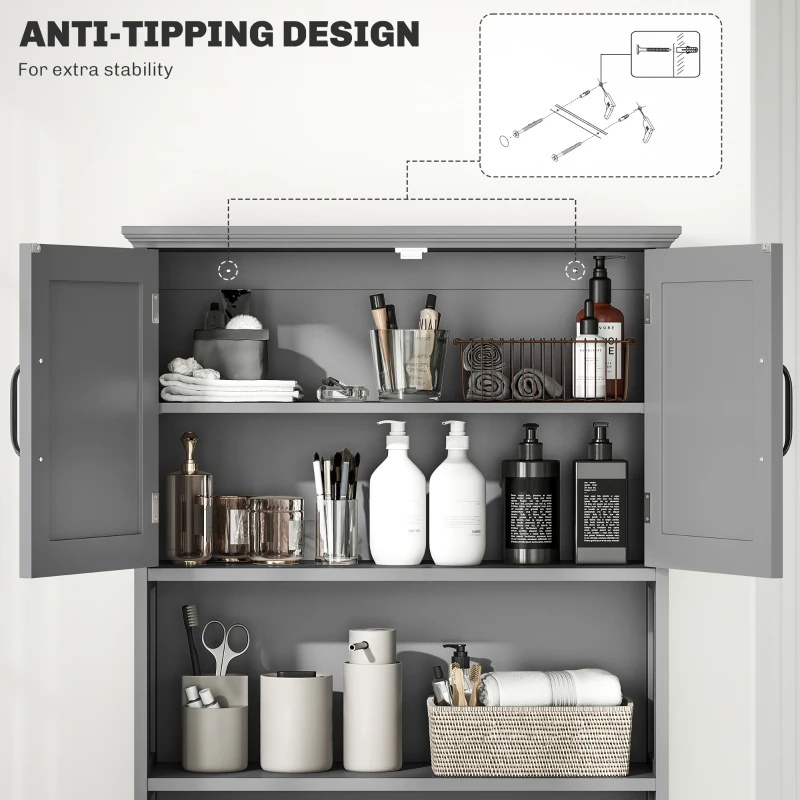 kleankin Modern Over The Toilet Storage, Bathroom Cabinets Over Toilet with Open Shelves and Double Door Cabinet, Grey