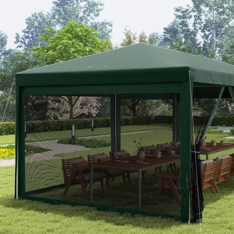 Outsunny 10' x 20' Party Tent Outdoor Canopy Garden Sun Shade with 8 Mosquito Mesh Netting and Zipper Door, Green