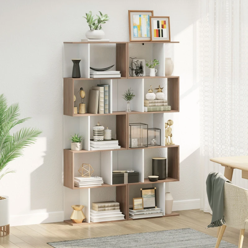 HOMCOM 5-Tier Geometric Bookcase Display Shelf Storage Shelf Modern Room Divider Living Room Home Office Furniture, White