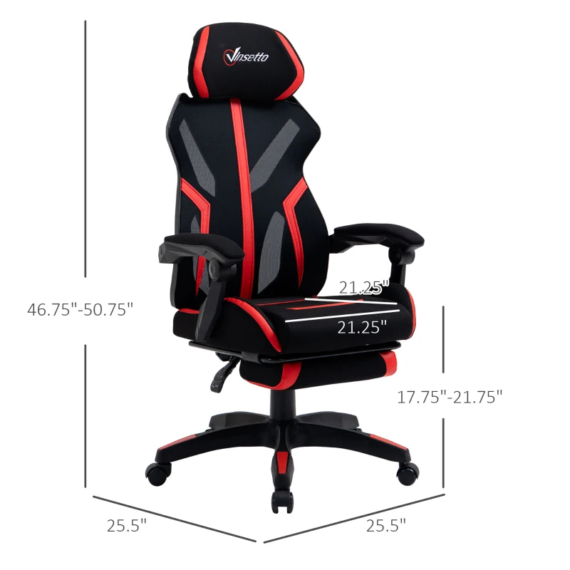 Vinsetto Racing Gaming Chair, Ergonomic Computer Chair with Footrest, Headrest, High Back Recliner Swivel Seat with Adjustable Height, Black Red