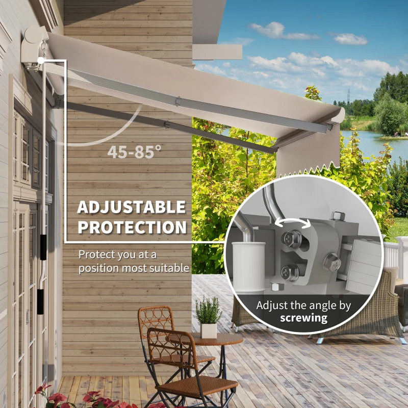 Outsunny 8' x 6.6' Patio Retractable Awning, Manual Exterior Sun Shade Deck Window Cover, Beige
