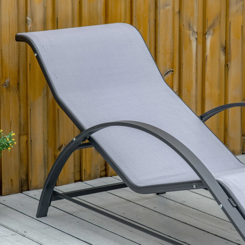 Outsunny 3 Pieces Outdoor Lounge Chair Set, 2 S-Shaped Lawn Chairs and a Glass Table for Patio, Yard, Light Grey