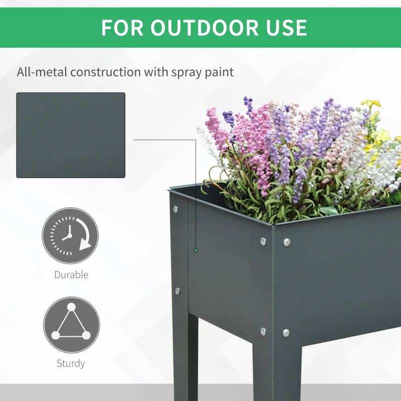Outsunny Metal Raised Garden Bed, Elevated Planter Box with Legs and Drain Holes, Dark Gray