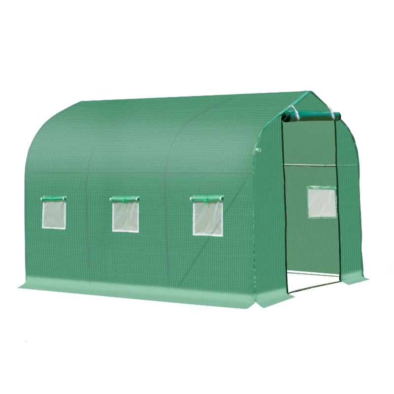 Outsunny 9.7' x 6.4' x 6.4' Steeple Walk-in Tunnel Greenhouse Garden Plant Seed Grow Tent Polythene with Windows and Door Green