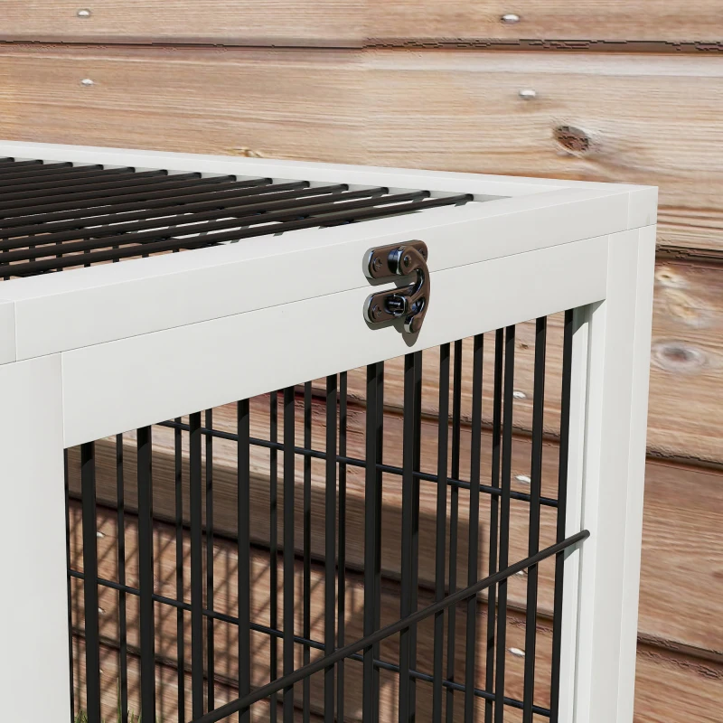 PawHut Wood Rabbit Hutch w/ Ramp, Openable Roof, Pull-out Tray, Dark Grey