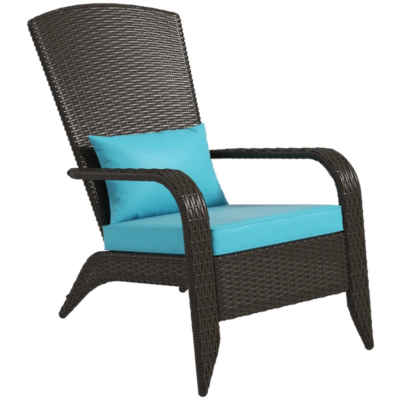 Outsunny Patio Wicker Adirondack Chair, Outdoor Rattan Muskoka Chair with Cushions for Patio, Garden, Backyard Turquoise