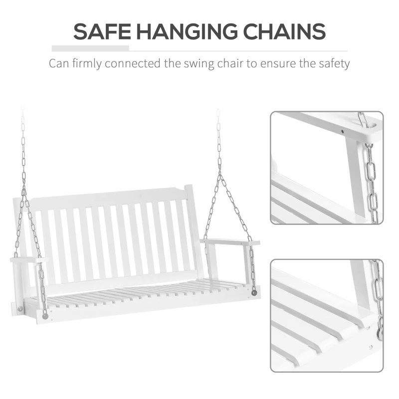 Outsunny 2-People Porch Swing Bench, Patio Swing Chair with 2 Adjustable Hanging Chains for Deck, Garden, Backyard, White