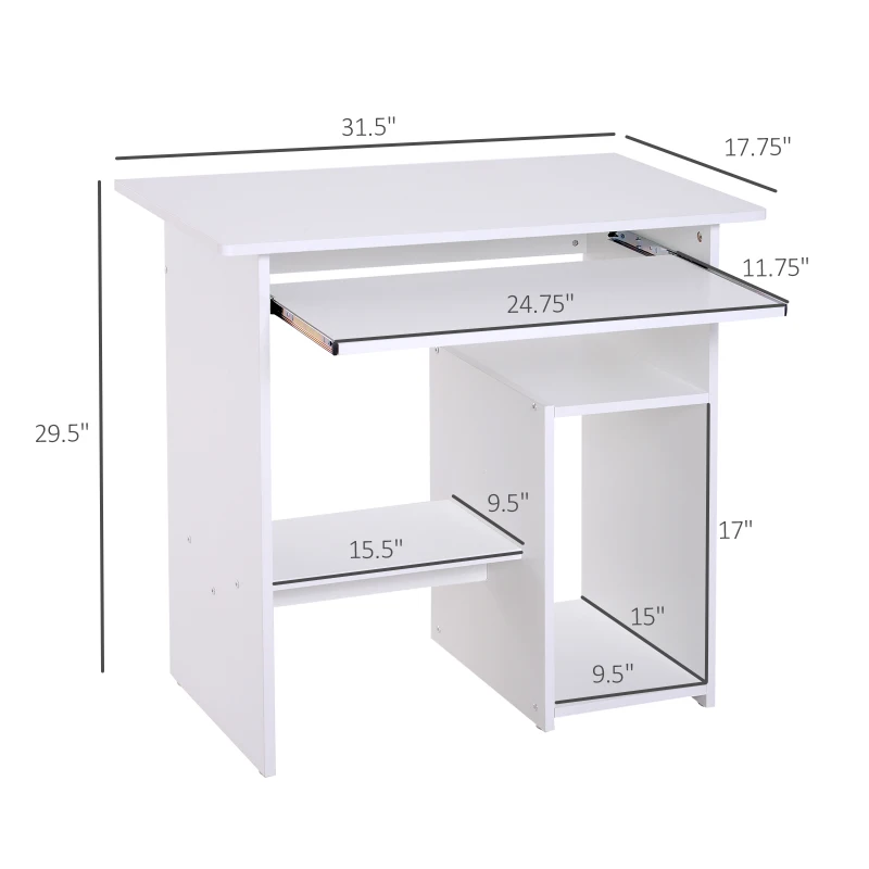 HOMCOM Compact Computer Desk with Keyboard Tray, Storage Shelf & CPU Stand for Home Office White