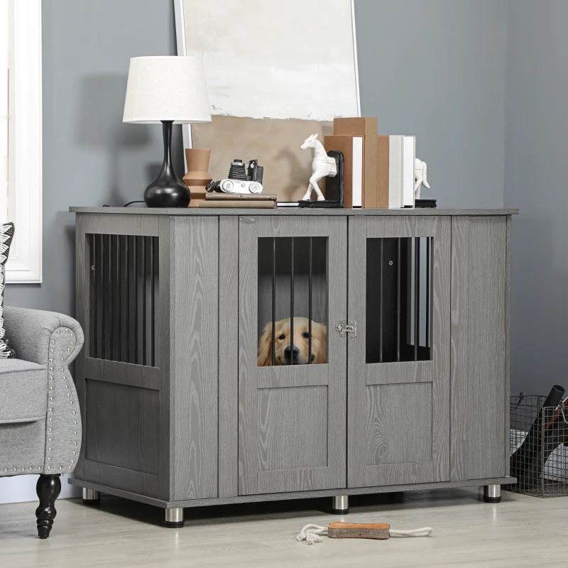 PawHut Dog Crate Furniture, Wooden End Table Furniture with Lockable Magnetic Doors, Extra Large Size Pet Kennel Ind