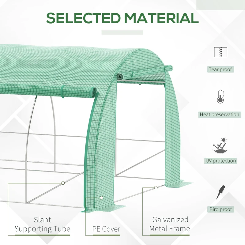 Outsunny Large Walk-in Greenhouse, 20'x10'x6.6' Tunnel Greenhouse with Zippered Door and 12 Roll-up Windows, Outdoor Green House for Garden Plant, Green