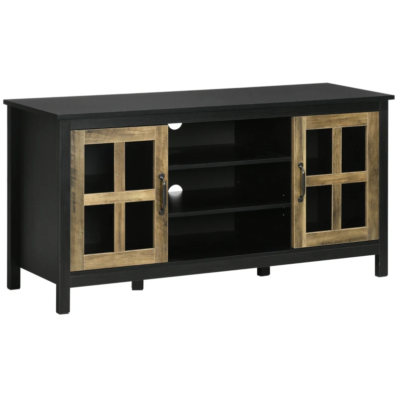 HOMCOM TV Cabinet, Farmhouse TV Stand for 55 Inch TV, Entertainment Center with Adjustable Shelves and Doors for Living Room, Black