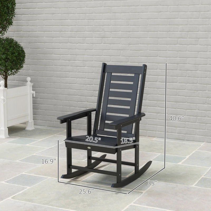 Outsunny 2 Pieces Outdoor Rocking Chairs, HDPE Patio Rockers with 28" High Back, Wide Armrests for Porch Backyard, Black