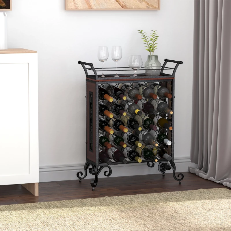 HOMCOM 25 Bottle Horizontal Free Standing Wine Rack Stand Wood and Metal - Black