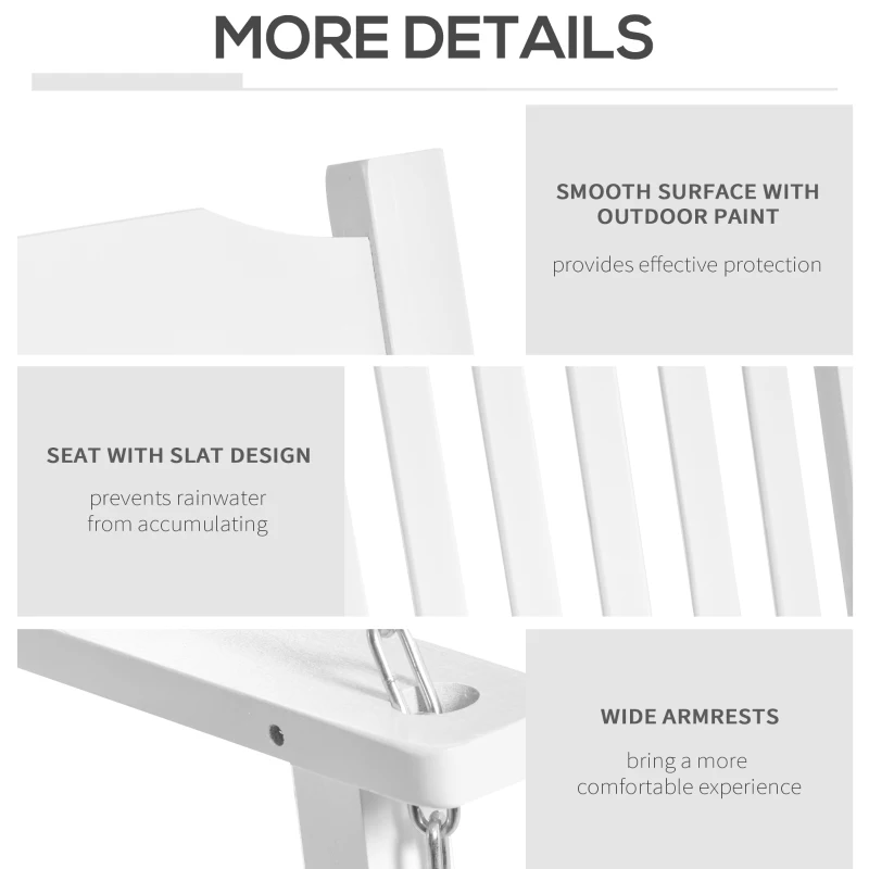 Outsunny 2-People Porch Swing Bench, Patio Swing Chair with 2 Adjustable Hanging Chains for Deck, Garden, Backyard, White