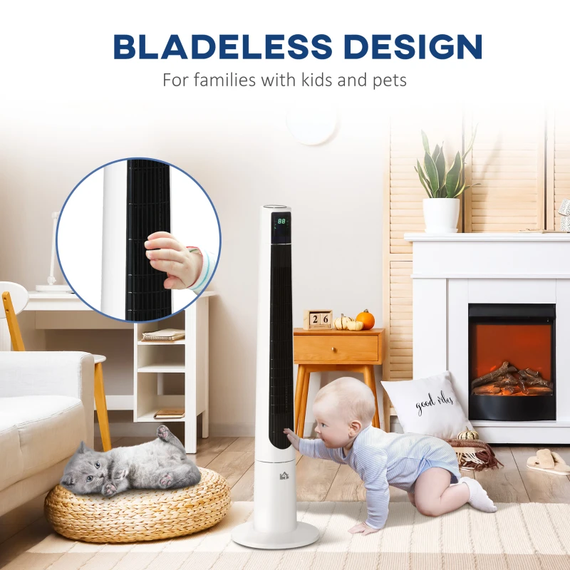 HOMCOM 38 Inch Tower Fan for Bedroom Cooling, 70°Oscillating Fan with 3 Speeds, 12H Timer, and Remote Control, Standing Floor Fan for Home Office, White