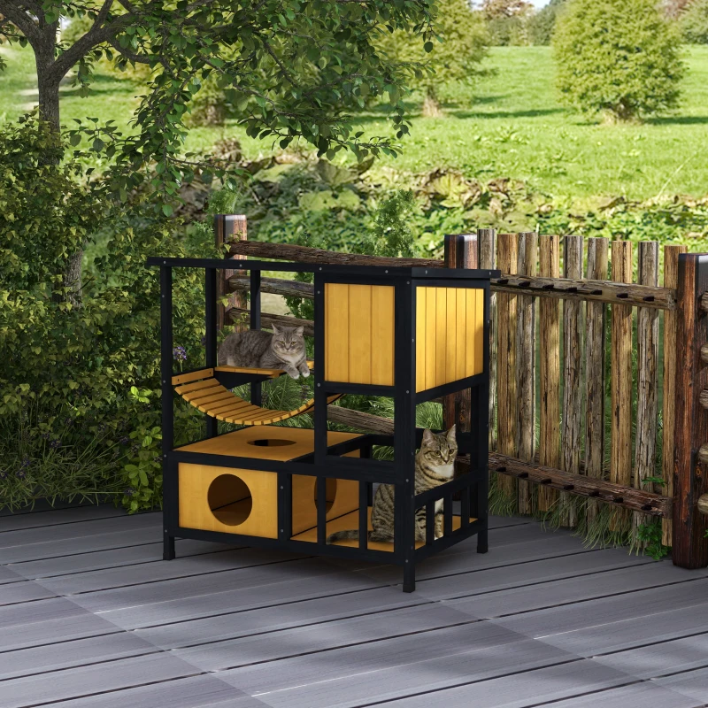 PawHut Outdoor Cat Enclosure for Patio with Suspension Bridge, Condos, Escape Doors, Jumping Platform, Water-Resistant Roof