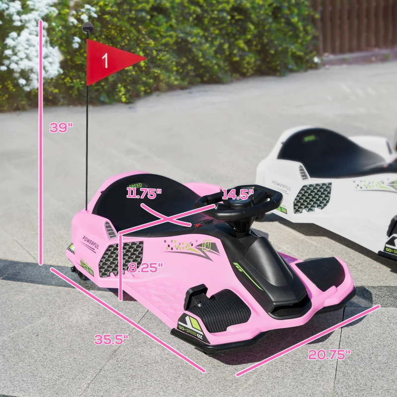 Aosom 12V Electric Drifting Go Kart w/ Slow Start, Music, Lights, Pink(m-3)