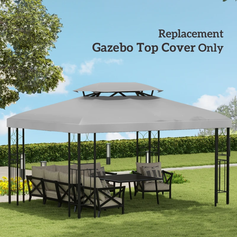 Outsunny 13' x 10' Gazebo Replacement Canopy 2 Tier Top UV Cover Pavilion Garden Patio Outdoor, Light Grey (TOP ONLY)
