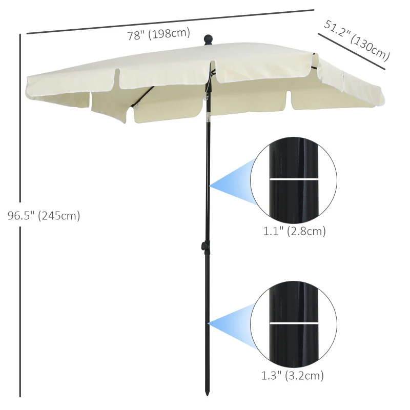 Outsunny 6.5x4ft Rectangle Patio Umbrella Aluminum Tilt Adjustable Garden Parasol  Sun Shade Outdoor Canopy Cream White