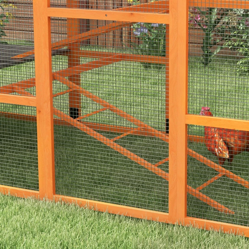 PawHut Wooden Chicken Coop Run for 6 - 10 Chickens, Hen House Add-On with Storage, Perches, 141.75" x 48" x 61", Orange