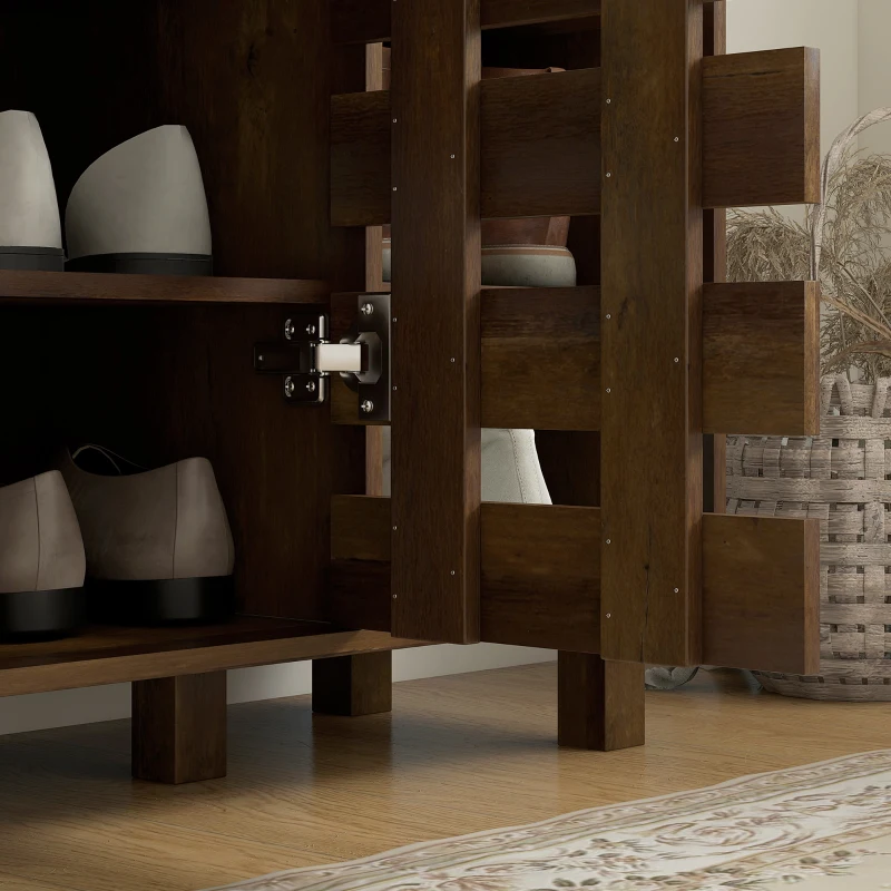 HOMCOM Shoe Cabinet, 21 Pair Shoe Storage Cabinet Organizer with 5-tier Double Door Cupboard and 5-tier Open Shelves, Brown