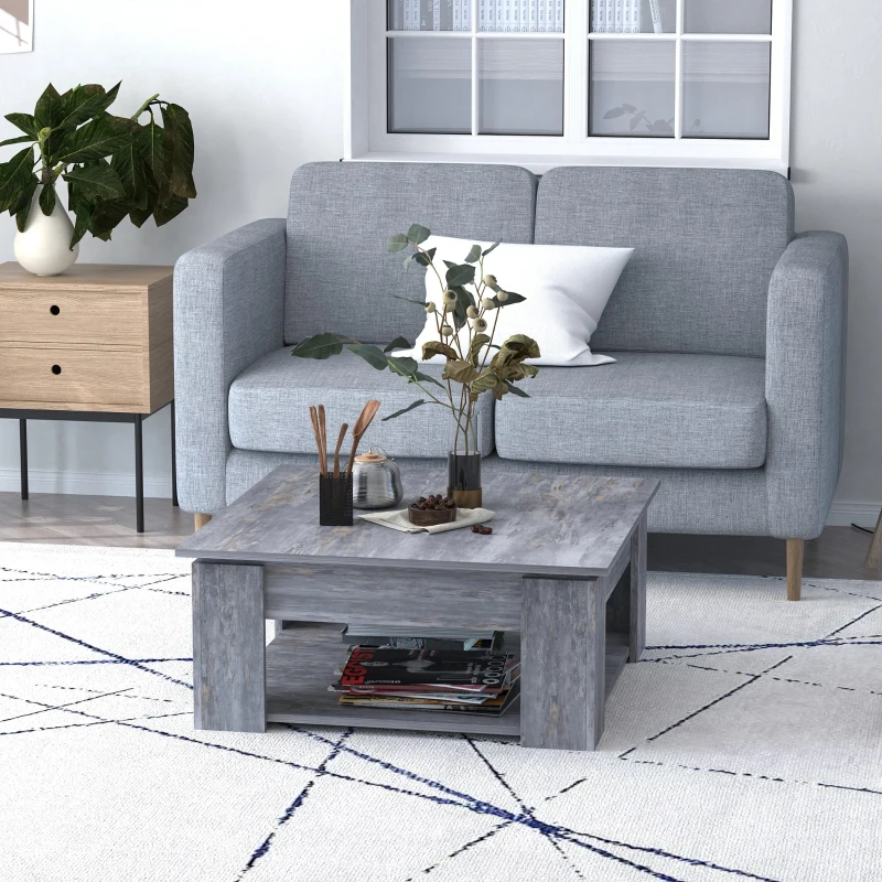 HOMCOM Modern Coffee Table with Storage Shelf, Square  Cocktail Table, Center Table for Living Room, Grey