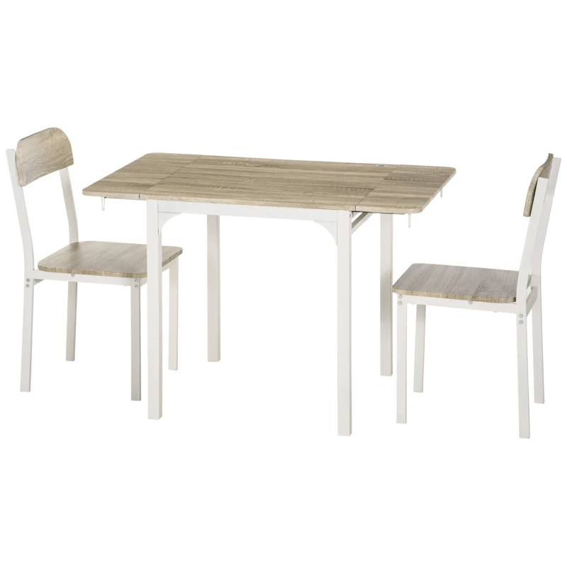 HOMCOM Foldable Dining Table Set for 2, Drop-Leaf Kitchen Table with 2 Chairs for Apartments, Studios, Natural Drop-leaf Dining Table Set Includes 2 Chairs