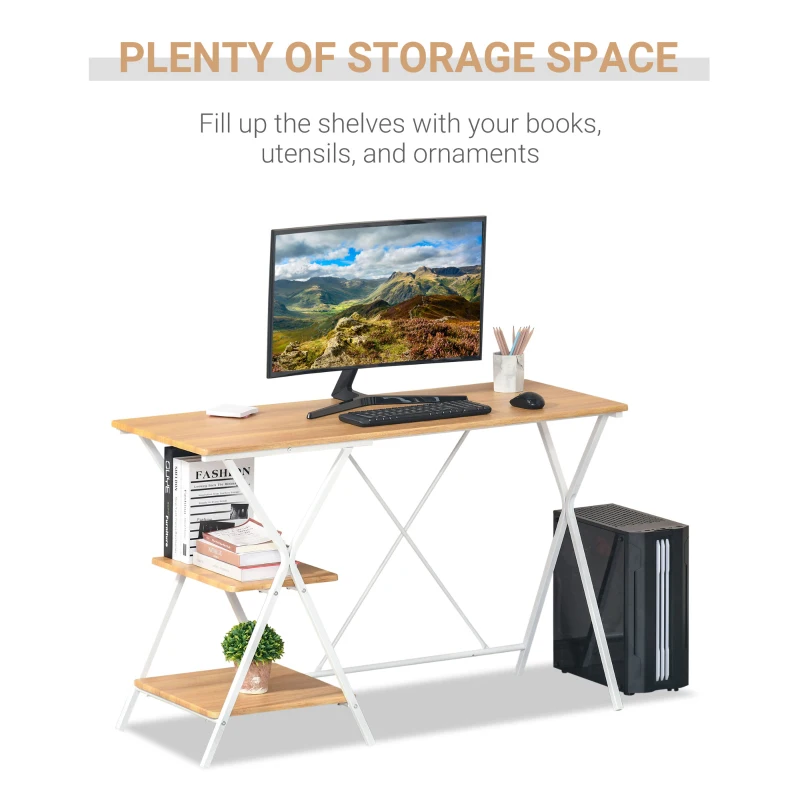 HOMCOM Computer Desk with Storage Shelves, Writing Desk for Home Office, Study Workstation, Natural