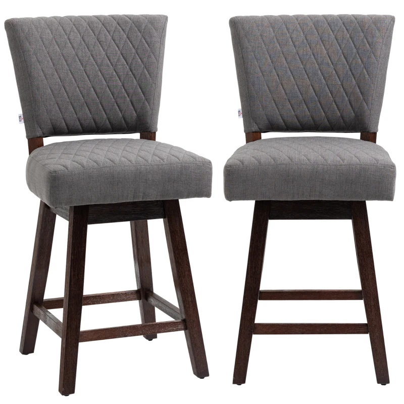 HOMCOM Set of 2 Swivel Counter Height Bar Stools with Footrest, Dark Grey