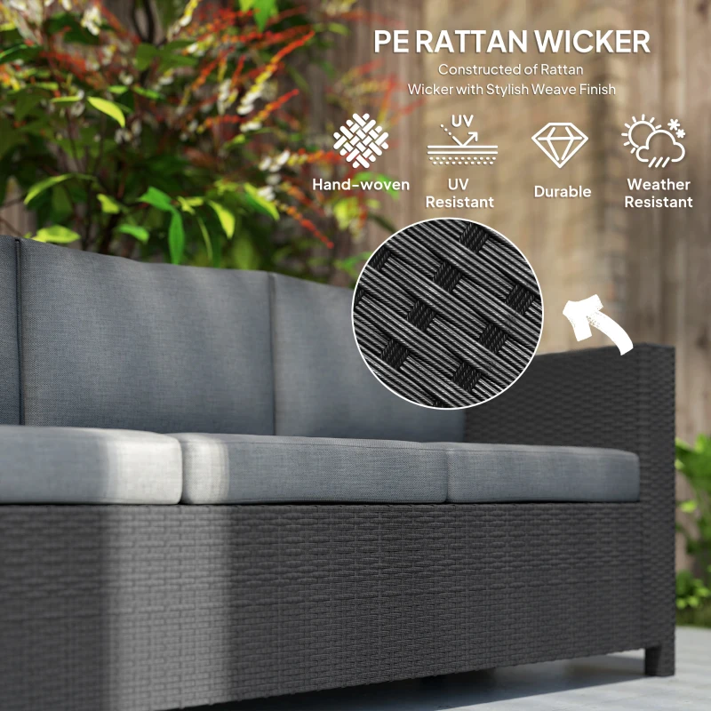 Outsunny Deluxe 3 Seat Rattan Wicker Sofa Garden Outdoor Patio Furniture with Cushion, Grey