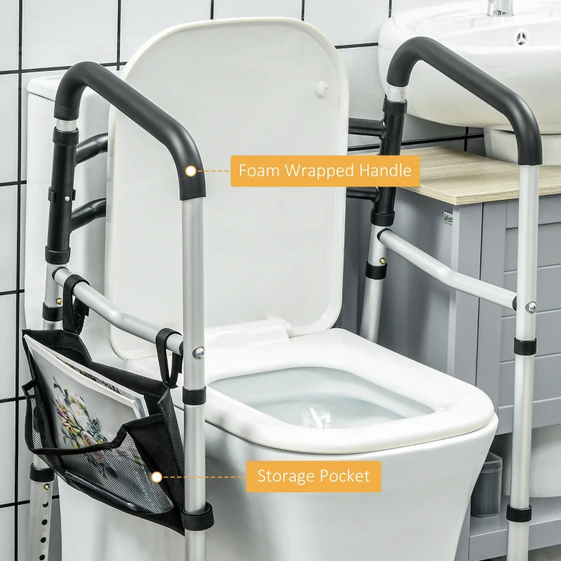 HOMCOM Toilet Safety Rails with Adjustable Height, Silver