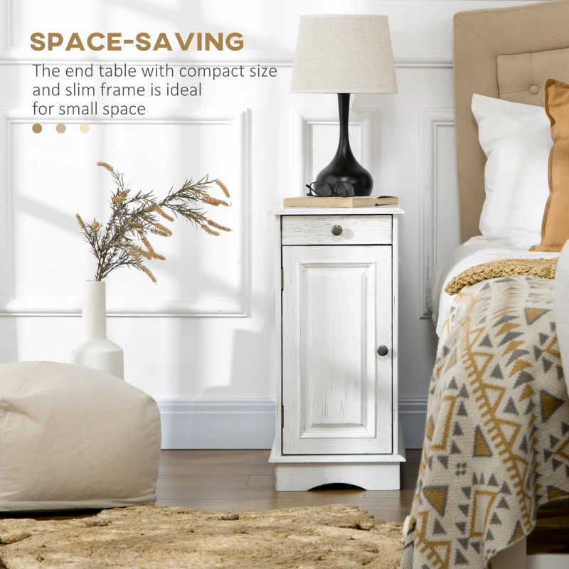 HOMCOM Flip Top End Side Table with Storage Drawer and Cabinet, 11.5" x 24" x 24.25", White